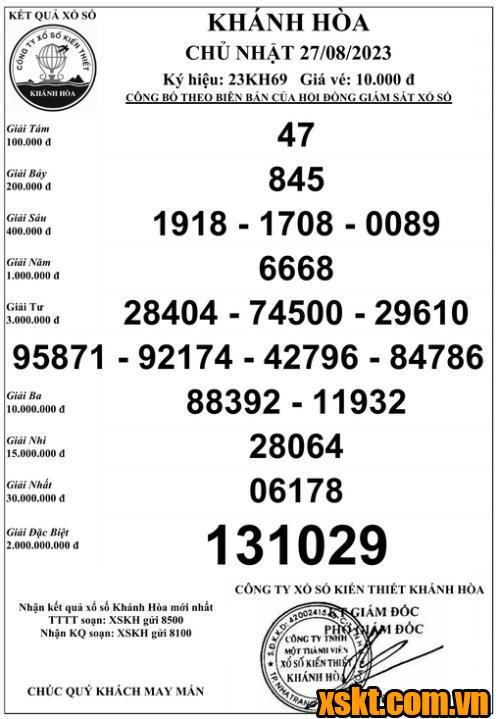 XSKH ngày 27/8/2023