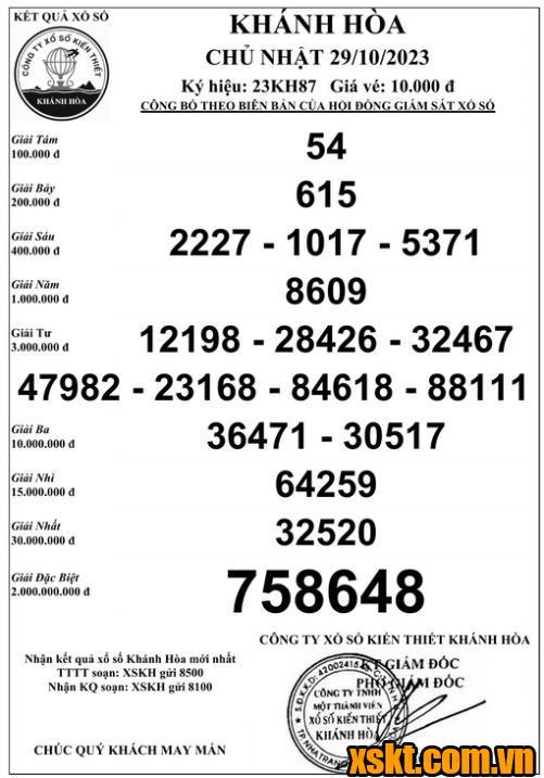 XSKH ngày 29/10/2023