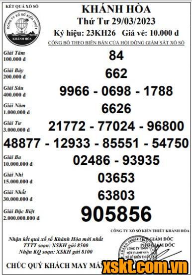 XSKH ngày 29/3/2023