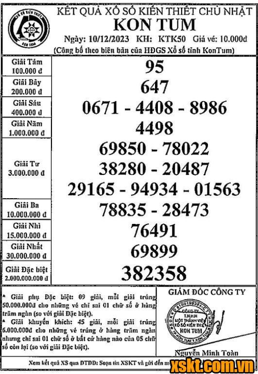 XSKT ngày 10/12/2023