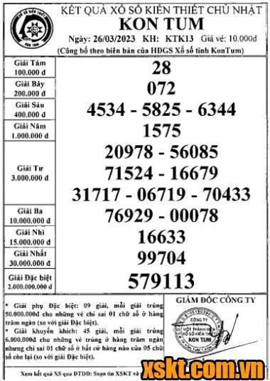 XSKT ngày 26/3/2023