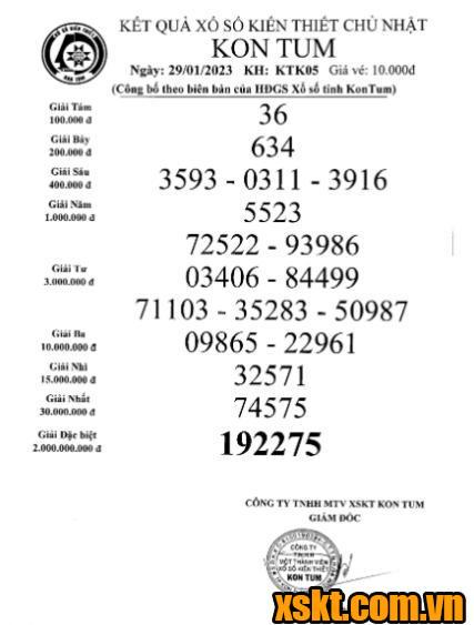 XSKT ngày 29/1/2023