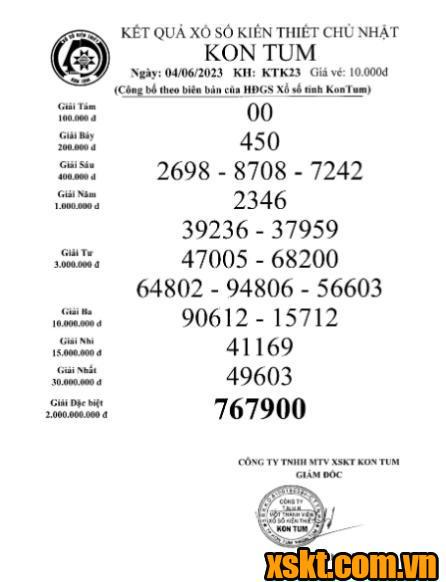 XSKT ngày 4/6/2023