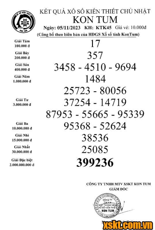 XSKT ngày 5/11/2023