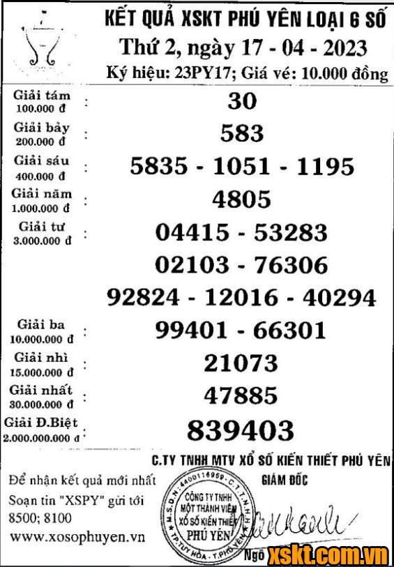 XSPY ngày 17/4/2023