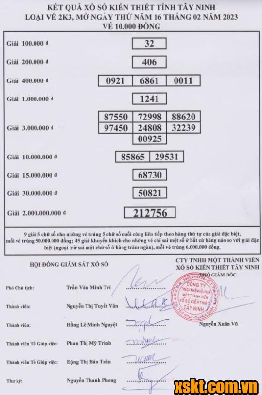 XSTN ngày 16/2/2023