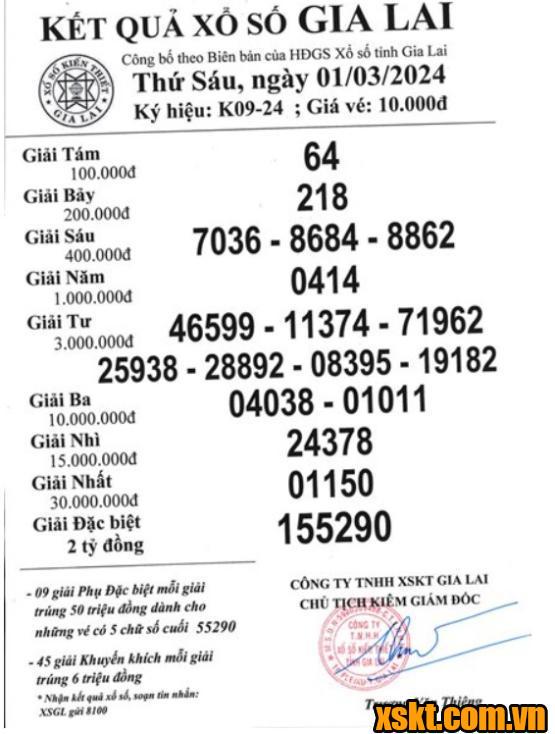 XSGL ngày 1/3/2024