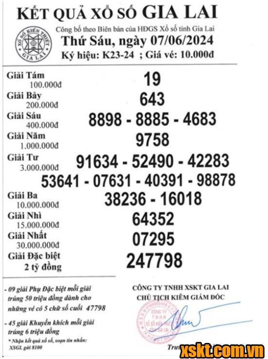XSGL ngày 7/6/2024