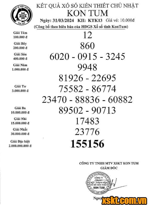 XSKT ngày 31/3/2024