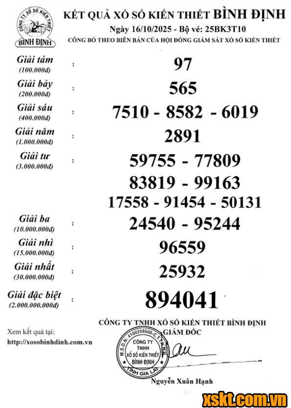 XSBDI ngày 16/10/2025