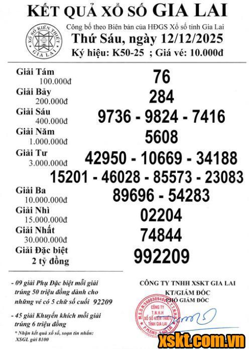 XSGL ngày 12/12/2025