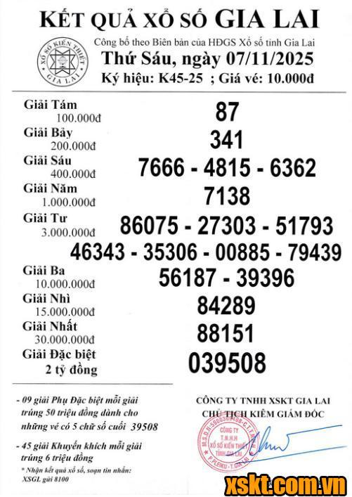 XSGL ngày 7/11/2025