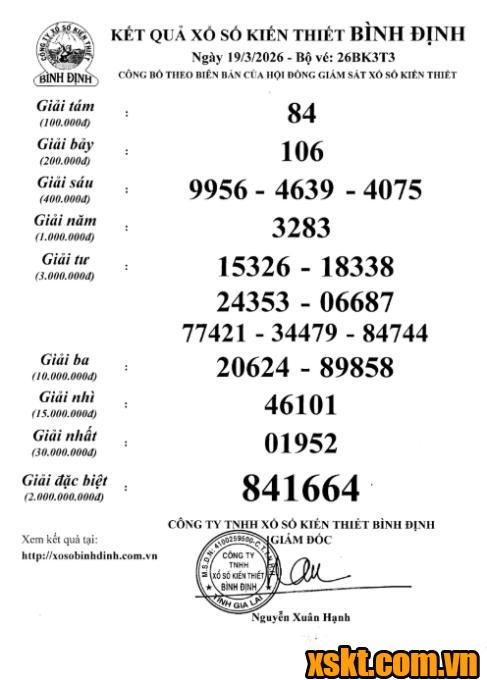 XSBDI ngày 19/3/2026