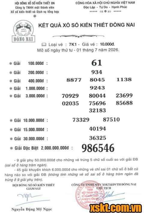 XSDN ngày 1/7/2026