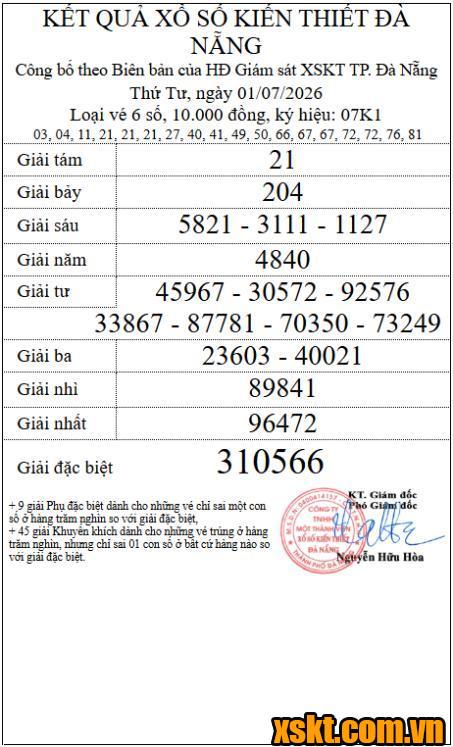 XSDNG ngày 1/7/2026
