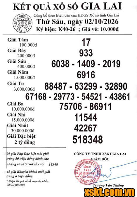 XSGL ngày 2/10/2026
