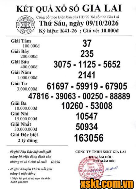 XSGL ngày 9/10/2026