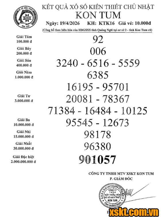 XSKT ngày 19/4/2026