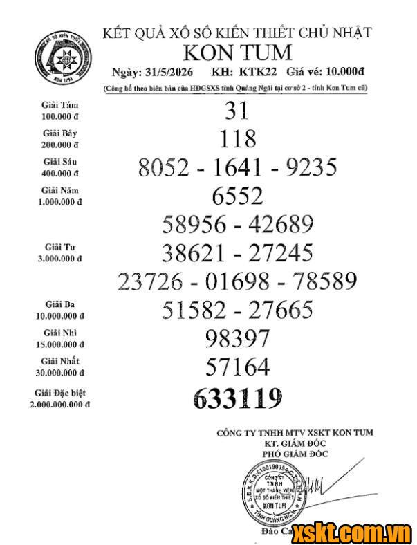 XSKT ngày 31/5/2026