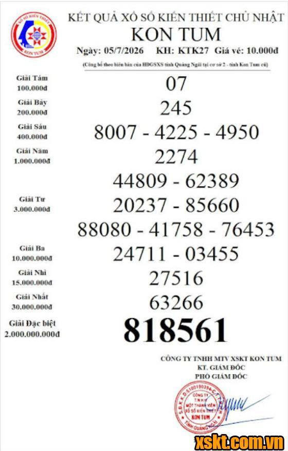 XSKT ngày 5/7/2026
