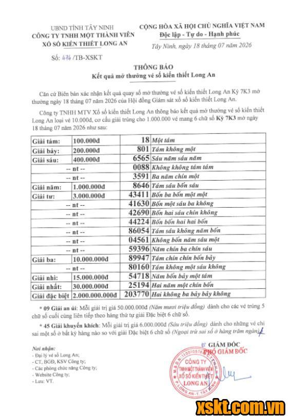 XSLA ngày 18/7/2026