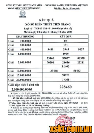 XSTG ngày 11/10/2026