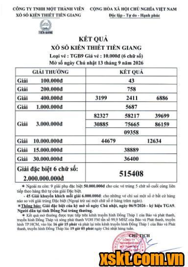 XSTG ngày 13/9/2026
