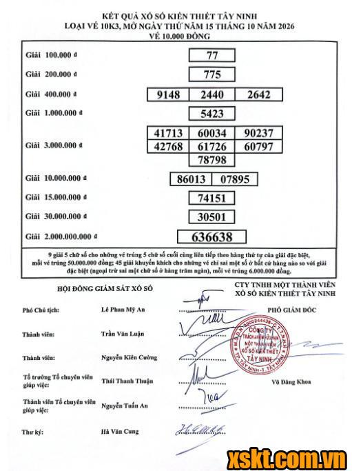 XSTN ngày 15/10/2026