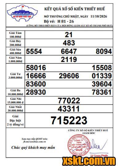 XSTTH ngày 11/10/2026
