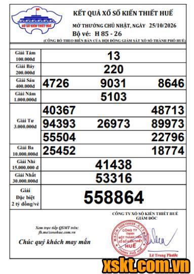 XSTTH ngày 25/10/2026