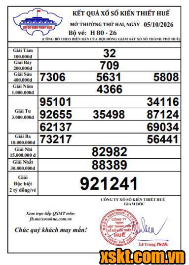 XSTTH ngày 5/10/2026