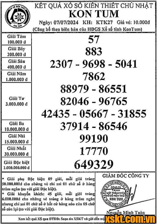 XSKT ngày 7/7/2024